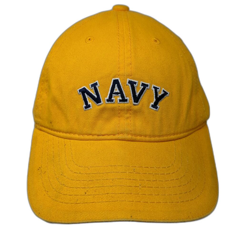 Jacobson Hat Baseball Cap Yellow One Size NAVY Embroidered Sandwich Brim Strap